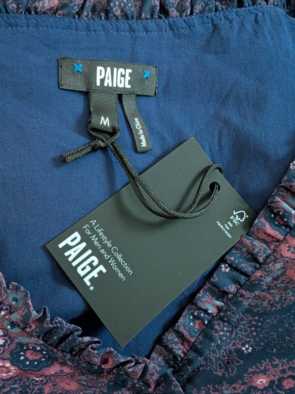 NWT PAIGE Jeanne Dress Navy Multi Paisley Floral Ruffle Mini Dress Size M - Picture 7 of 11